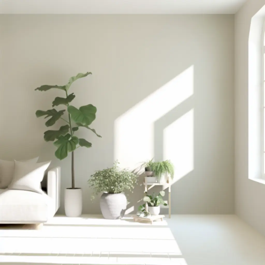 Beltéri növénydekoráció természetes fénnyel és kerámia edényekkel